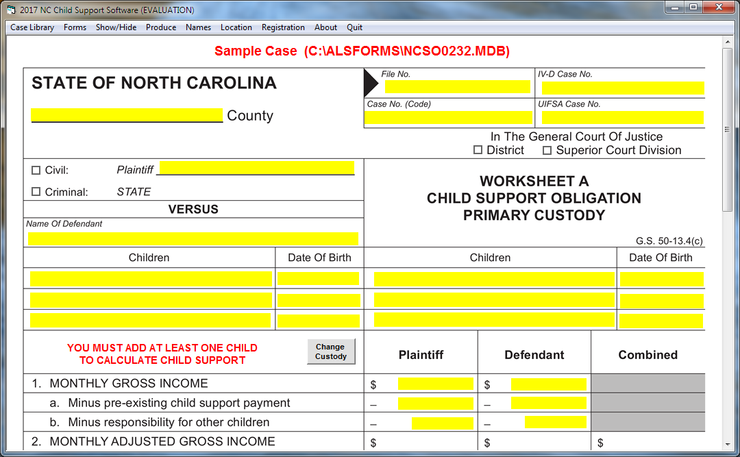 Nc Child Support Worksheet North Carolina Child Support Calculator Familyscopes Child